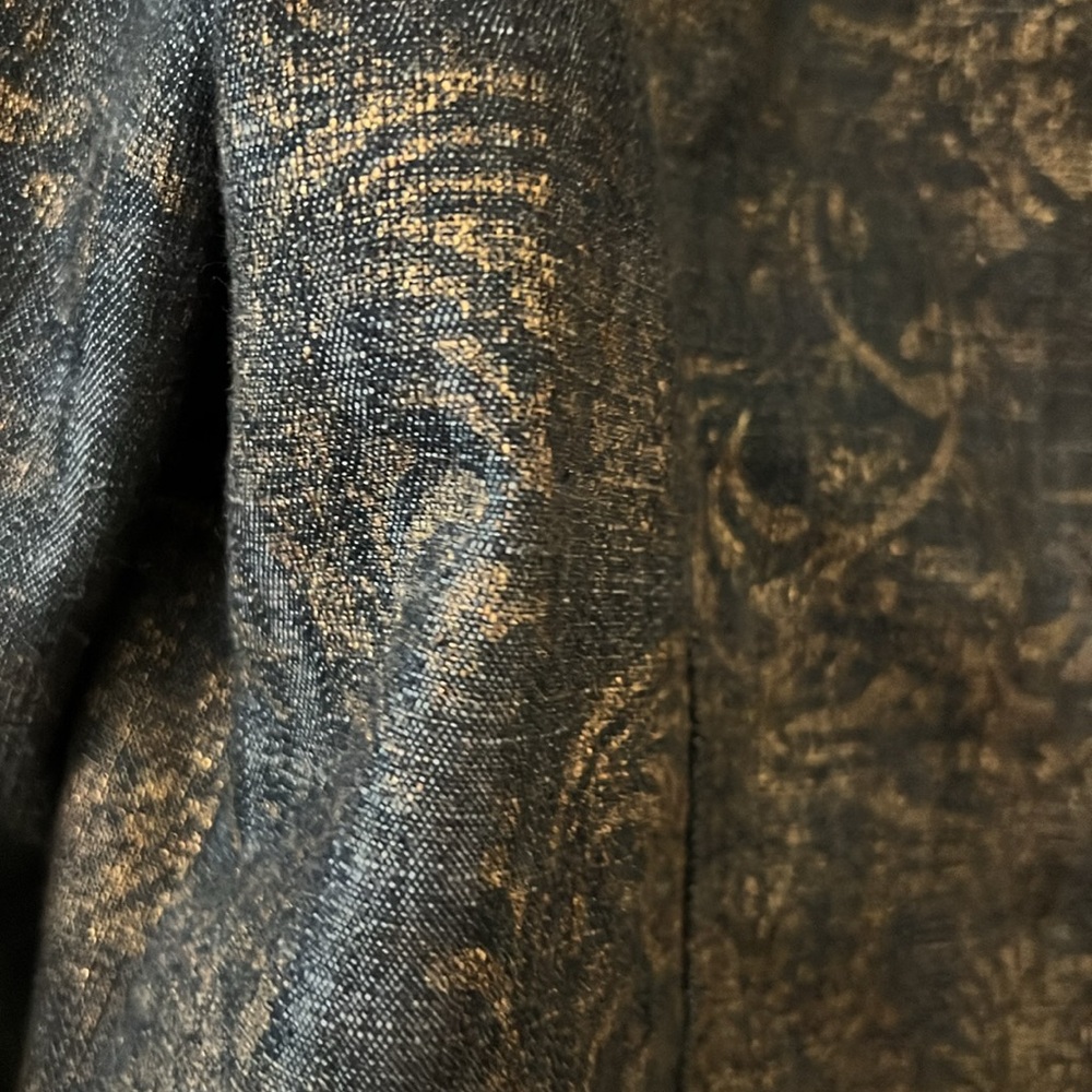 Coldwater Creek Jean denim jacket dark wash metallic print studded casual SZ 16 - Picture 13 of 16